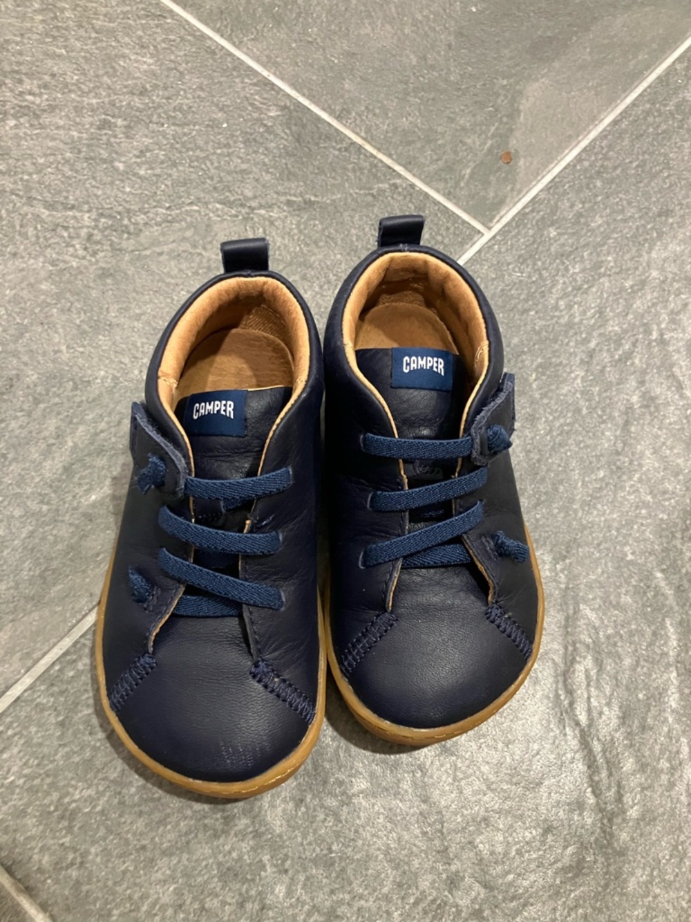 Camper Kids Navy and Tan Leather Shoes 24 EU/ 7 US